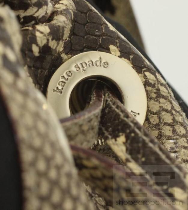 Kate Spade Black Nylon & Beige Snake Embossed Drawstring Shoulder Bag 
