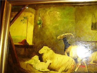 Antique GEORGES FRÉDÉRIC RÖTIG Oil Painting SHEEP, GOAT  