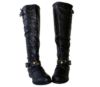 Buckles Studs Distressed Knee High Rider Biker Boots  