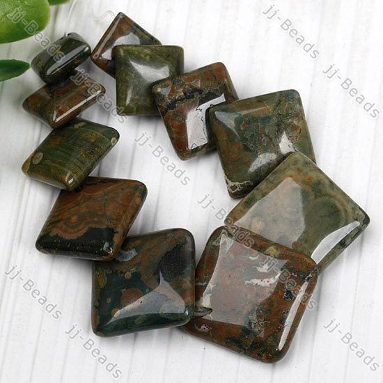 Rhyolite Stone Square Gemstone Pendant Loose Beads 11pc  