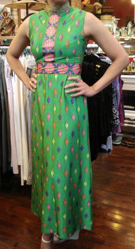 Vintage 1960 70s EMILIO BORGHESE Floral Green Dress  