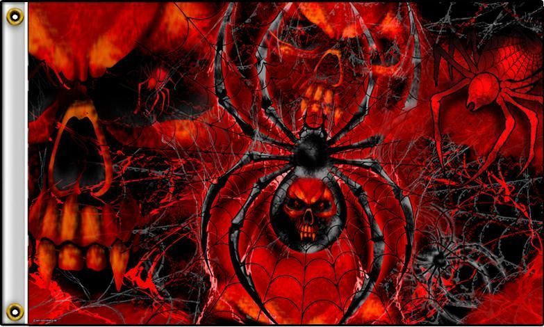 Red Skulls Black Widow Spider Flag 3x5 Banner n  