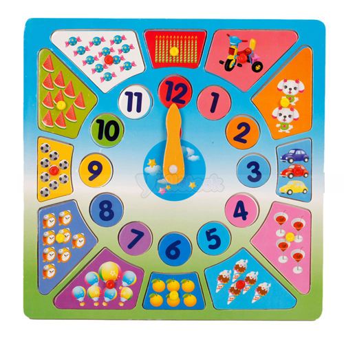   Fisher Price Teaching Clock Wooden Wood Puzzle Intellectual Toy  