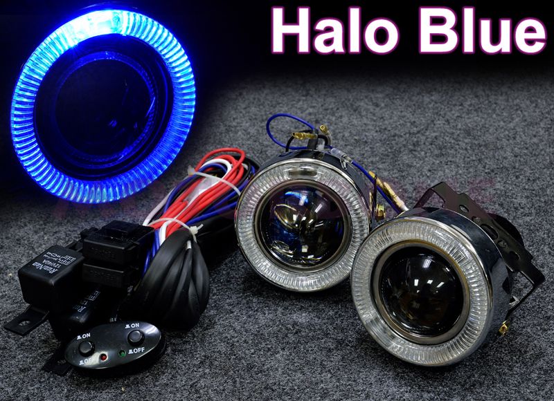   Front Bumper Lower Fog Light 3 Projector Blue Halo Ring Angel Eye VIP