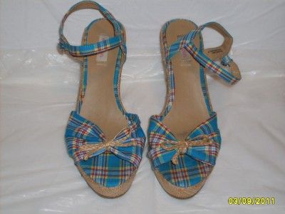 XHILARATION Blue Plaid Wedges   Size 10   S227  