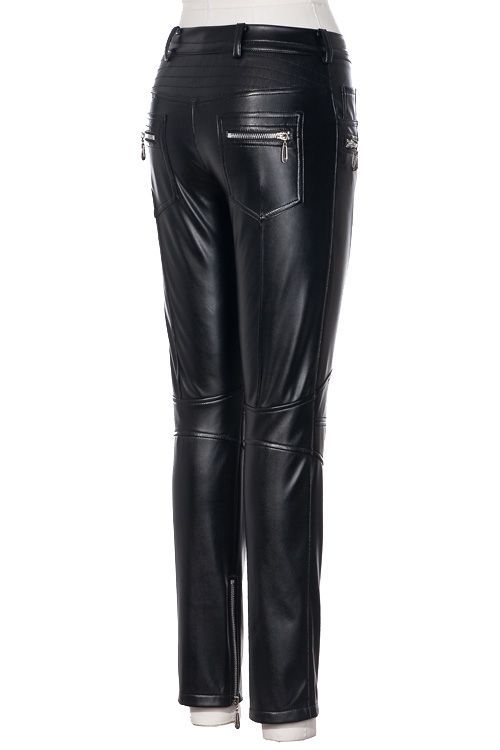 Black Faux Leather Skinny Zip Pants US Sz 4~14 K351  