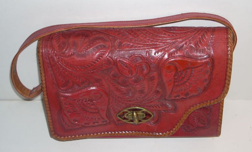 Vintage Signed Mexican Tooled Leather Reversible Purse  