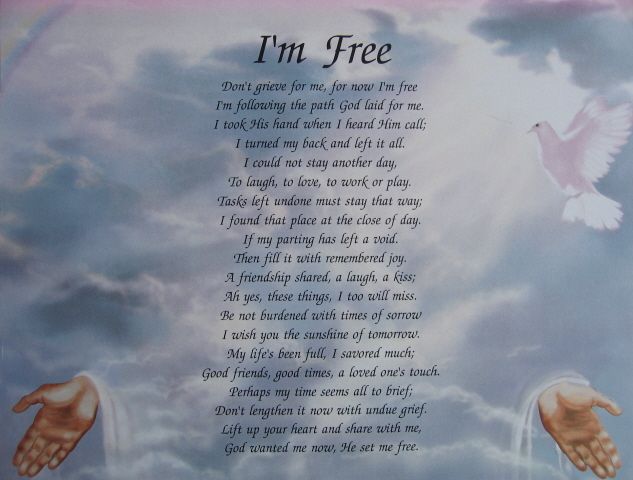 PERSONALIZED MEMORIAL POEM DONT GRIEVE FOR ME IM FREE  