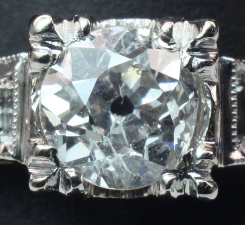 Art Deco Illusion Set Old European Cut Diamond Engagement Ring 14K 
