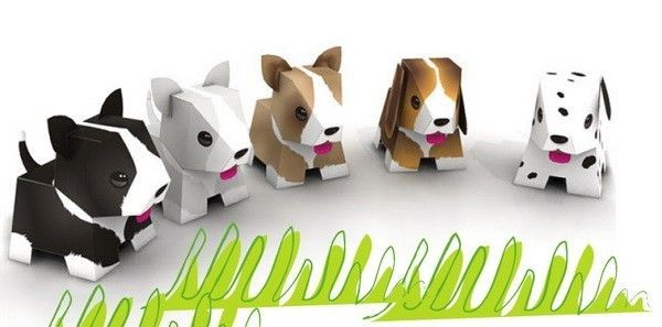 DIY Kawaii Origami 3D Model Paper 5 Puppy Gangsters Set  