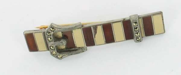 ANTIQUE DECO ENAMEL & MARCASITE BELT BUCKLE PIN UNUSUAL  