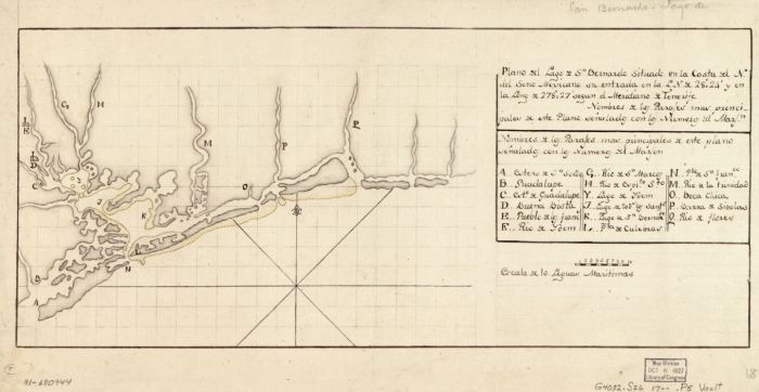 1700s map of Texas, San Antonio Bay  