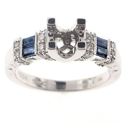 74CT E VS1 DIAMOND & BLUE SAPPHIRE SEMI MOUNT RING  