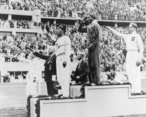 1936 photo Jesse Owens with Lutz Long and Naoto Ta  