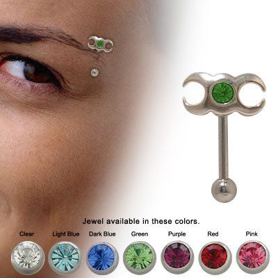 Sterling Silver Eyebrow Ring with Jewel   YE40 2  