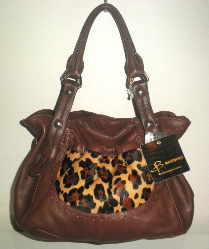   HANDBAG BROWN LEATHER LEOPARD HAIRCALF LISBON SHOPPER TOTE NWT $268