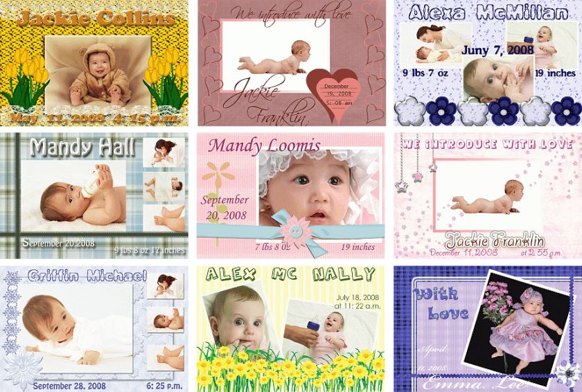 100 BIRTH ANNOUNCEMENTS TEMPLATES PSD PHOTOSHOP on DVD  