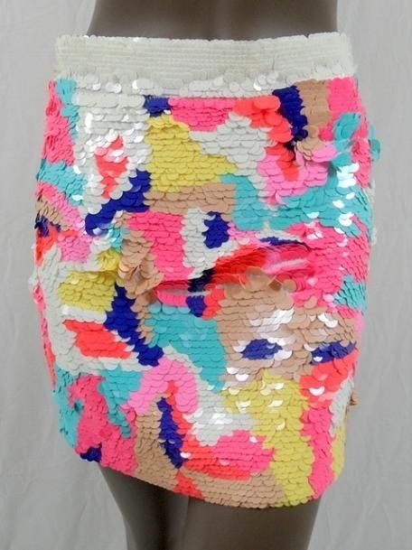 NWT $700 TIBI MULTICOLORED SEQUINED SILK MINI SKIRT 4  