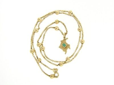 VINTAGE 18K GOLD YG ITALIAN NECKLACE & EMERALD PENDANT  