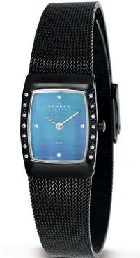 Skagen Blue Dial Rectangle Crystal Accented Womens Watch 684XSMM 