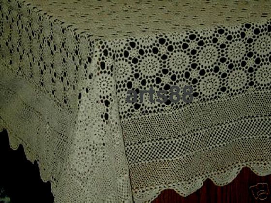 Hand Made CROCHET Tablecloth 54 x 54 Ecru  