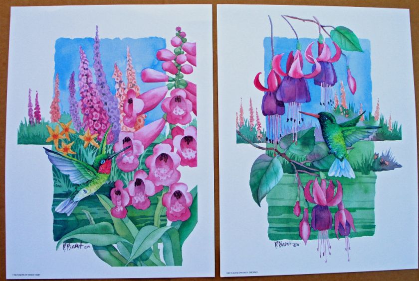 Paul Brents Flights of Fancy two Bird/Flower prints  