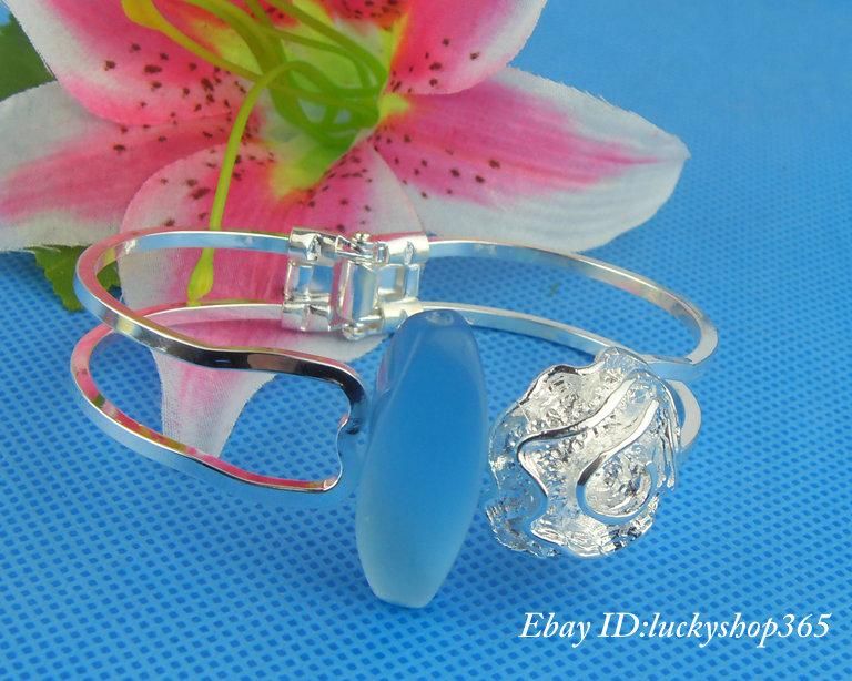 Nice S60 Silver big rose cuff bracelet bangle  