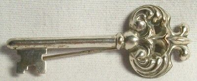  BEAU sterling silver ANTIQUE SKELETON KEY pin brooch 2 1/4 inches long