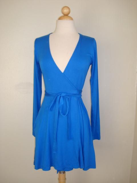 True Blue Beautiful Wrap around Dress & Anthropologie earrings Size 