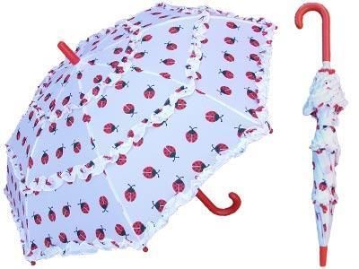 Rain Sun Ruffled 32 KIDS Parasol Umbrella LadyBUG White with Red Lady 