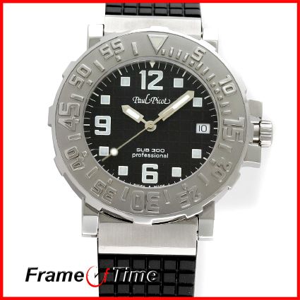 Paul Picot Mens C Type Classic Black Rubber Dive Watch  