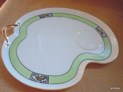 Antique Free Form Snack Plate Noritaki Green M Backstamp Set of 3 