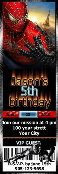 Birthday Invitations SPIDERMAN Spider man 4x6 or Ticket  