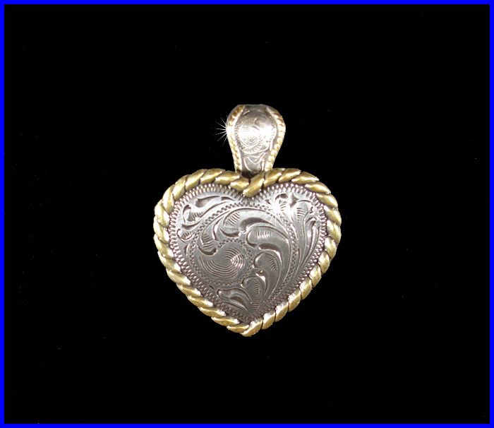 Western Decor Cowgirl Gold Border Heart Concho Pendant  