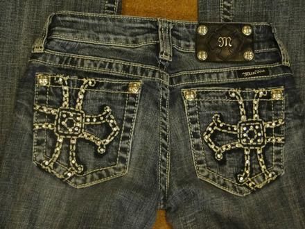 VERY SEXY MISS ME RHINESTONE CROSS STUDS BLUE DENIM JEANS SIZE 25 