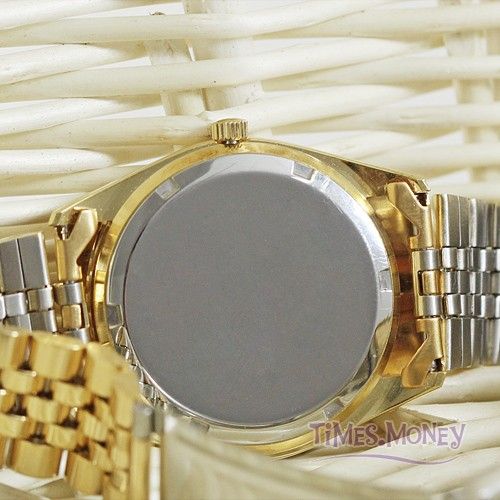 LUXURY GOLD DIAMOND DATE DISPLAY MENS QUARTZ STEEL WRIST WATCH NEW 