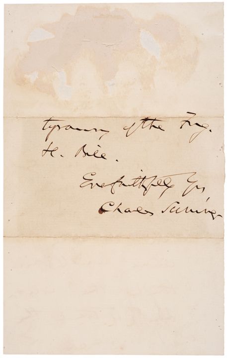 CHARLES SUMNER, 1859 Autograph Letter Signed  