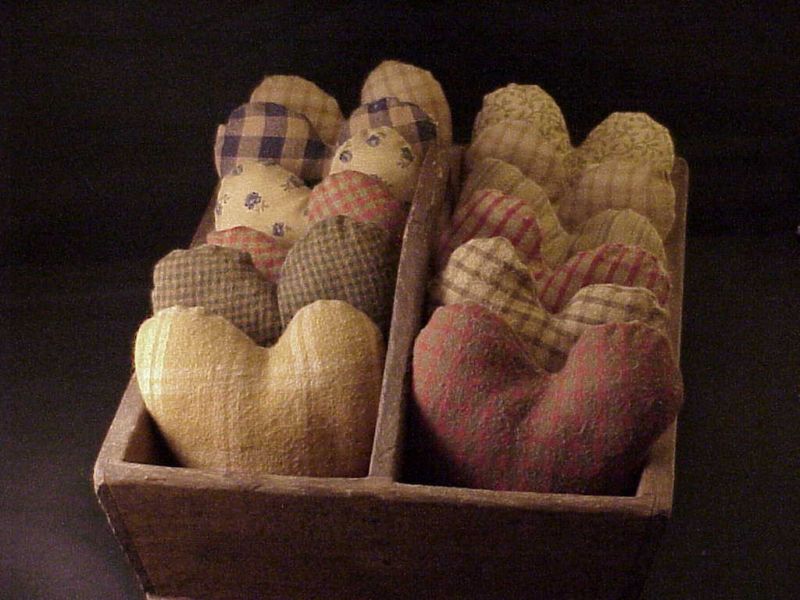 Antique Valentines Wooden Knife Box and Quilted Hearts  