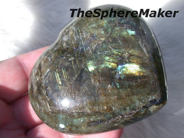   LABRADORITE HEART POLISHED SPECTROLITE GEMSTONE MADAGASCAR  