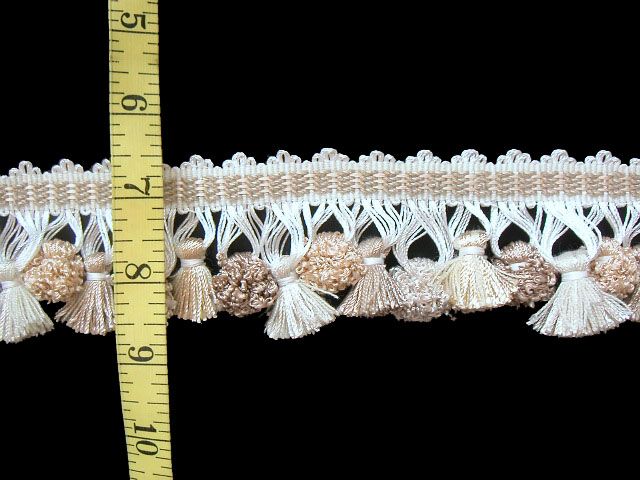 Tassel Fringe Trim Ivory and Light Taupe  