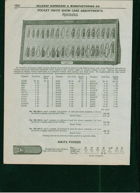 1934 Remington Pocket Knife Store Display Show Case ad  