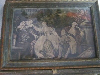 VICTORIAN LITHOGRAPH WOODEN JEWELRY DRESSER BOX  