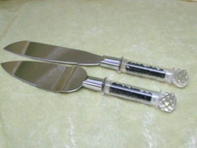   Acrylic Crystal Custom Fillable Handle Cake Knife Serving Set Wedding