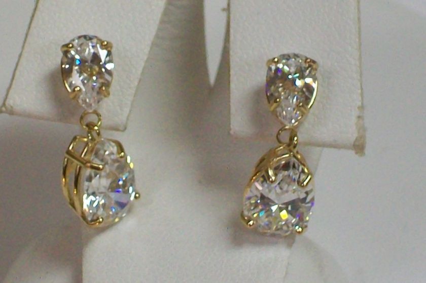 14K Yellow Gold Pear Shape Cubic Zirconia Dangle Stud Earrings  