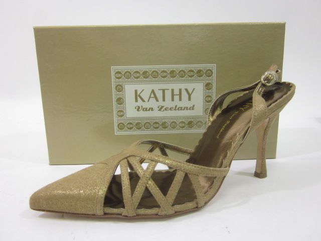 NIB KATHY VAN ZEELAND Metallic Gold Sandals Heels 8.5  