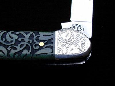 CASE XX SCROLLED CANOE BERMUDA GREEN IVY SET ENGRAVED KNIFE MINT 1/500 