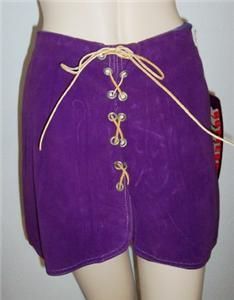 VINTAGE PURPLE FAUX SUEDE MINI SKIRT LEATHER TIE NWT 8  