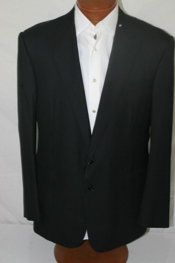 RALPH LAUREN Black Label 2 Buttoned Peak Lapel Self Striped Black 46R 