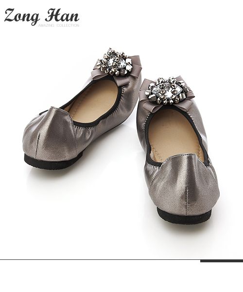 Womens Elegant Crystal Ballet Shoes Flat in Black or Metallic Tin 