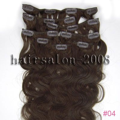 208pcs wavy human hair clips in on extensions #04,100g  